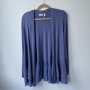 LOGO Lori Goldstein Open Front Lace Trim Cardigan Size L